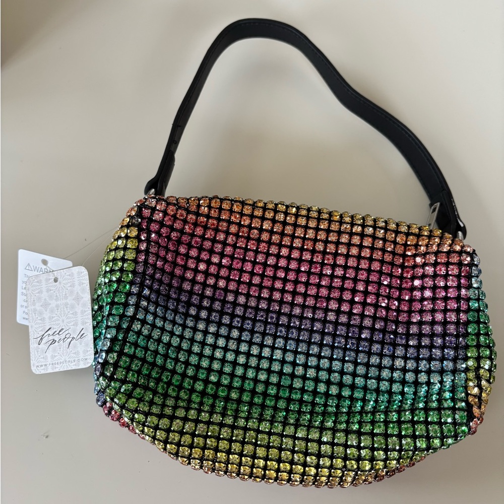 ✨NWT✨ FREE PEOPLE rainbow rhinestone mini shoulder bag